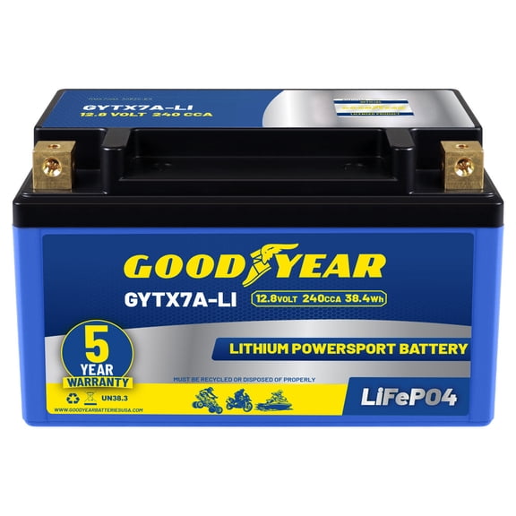 Goodyear GYTX7A-LI Lithium LiFePO4 12.8V 240CCA Rechargeable High Performance Powersport Battery with Smart BMS Replacement for Motorcycle, ATV, UTV, Scooter, Watercraft, Jet Ski, and Snowmobile