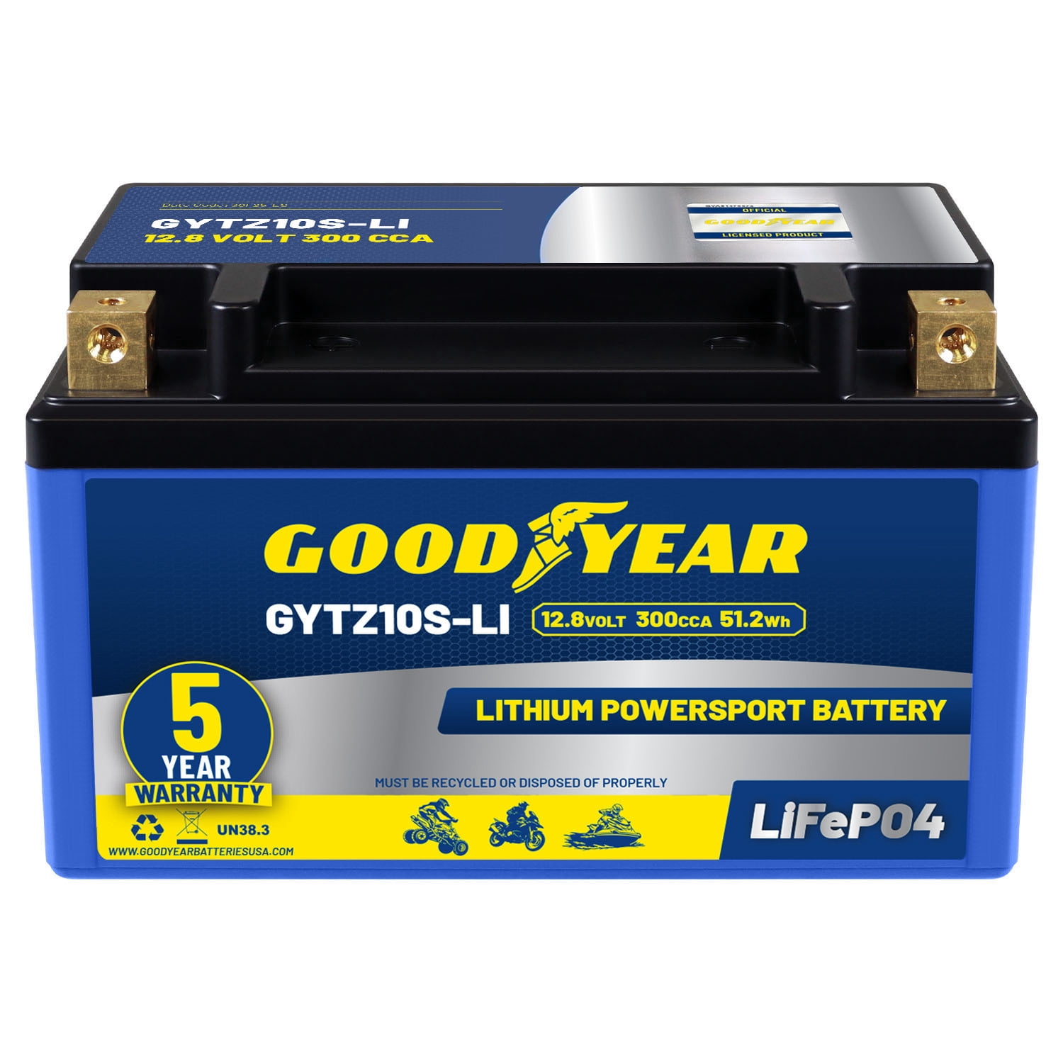 Goodyear GYTZ10S-LI Lithium LiFePO4 12.8V 300CCA Rechargeable High Performance Powersport Battery with Smart BMS Replacement for Motorcycle, ATV, UTV, Scooter, Watercraft, Jet Ski, and Snowmobile