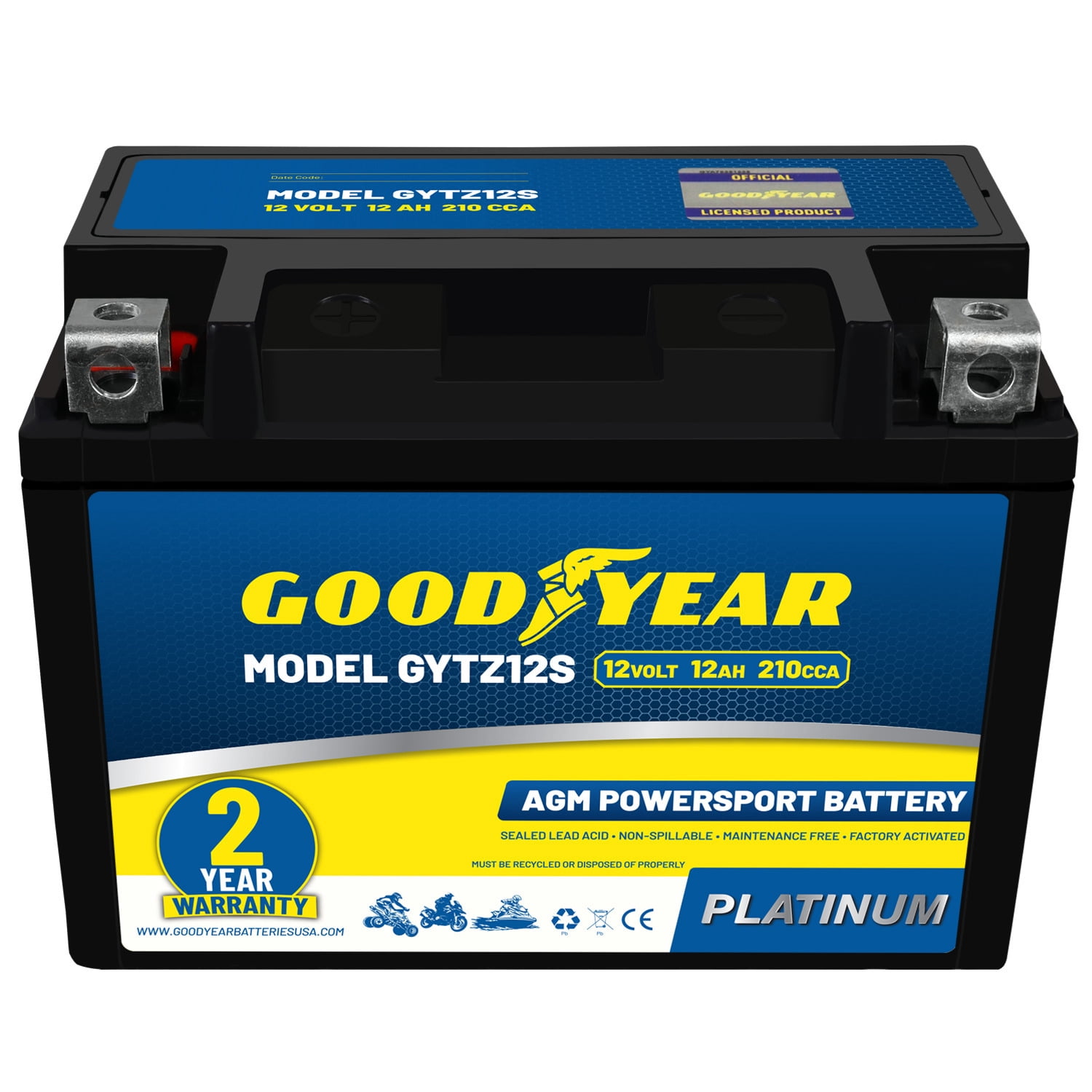 Goodyear GYTZ14S - 12 Volt 13 AH, 230 CCA, Rechargeable High