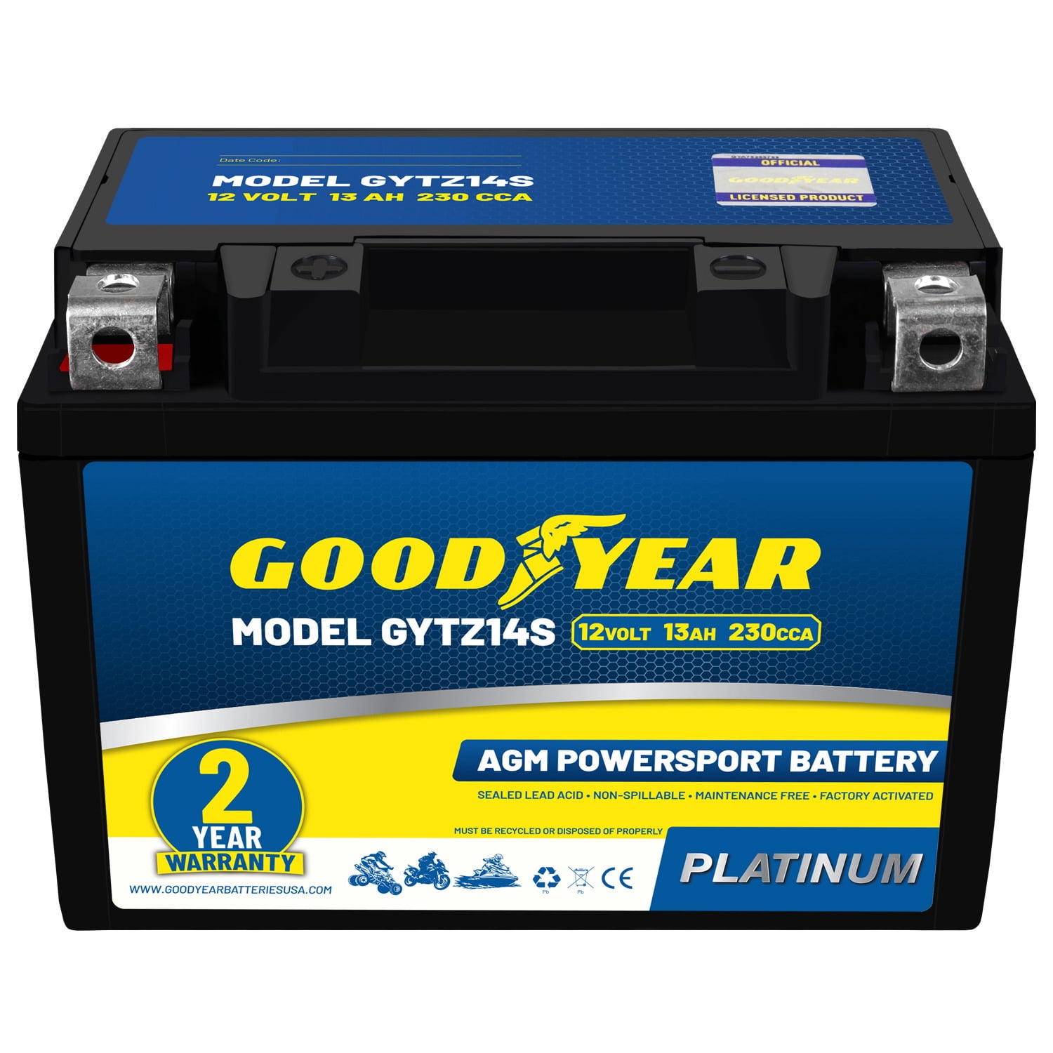 Goodyear GYTZ14S - 12 Volt 13 AH, 230 CCA, Rechargeable High ...
