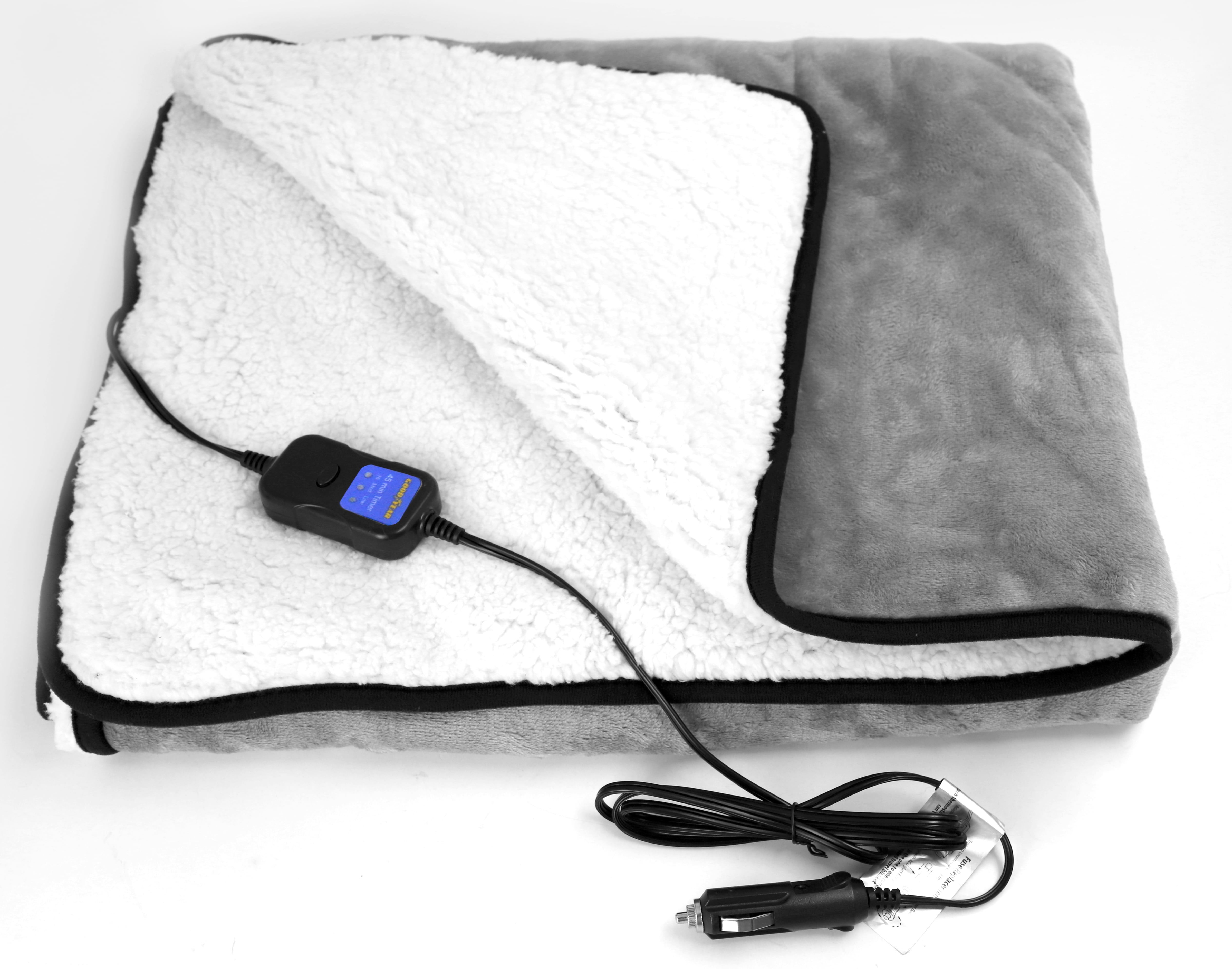 Goodyear Heated Travel Blanket Sherpa and Plush Two Sides, in Car Use Gray  - Walmart.com