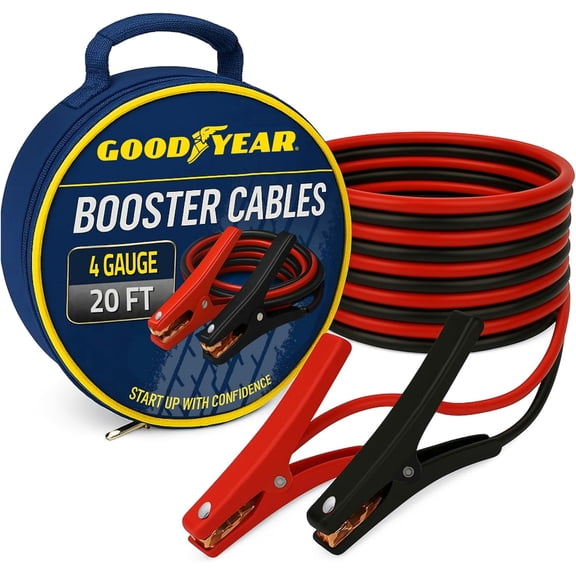 Goodyear Heavy Duty Jumper Cables for Car Battery 4 Gauge 20 ft Booster Cables with Carrying Case for Cars, Trucks, SUVs, Emergency Roadside Kit
