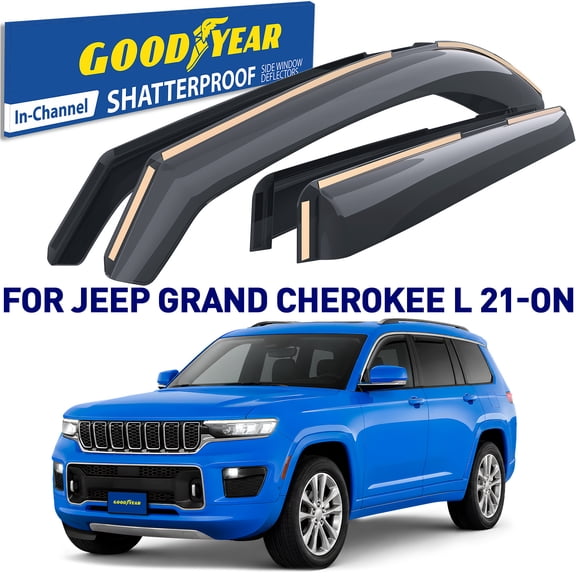 Goodyear In-Channel Window Deflectorsfor Jeep Grand Cherokee L 2021-2027, Rain Guards and Vent Visors, 4-Piece Set with Bonus License Plate Frames,GY008185