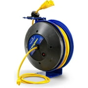 Goodyear Industrial Retractable Extension Cord Reel - 12AWG x 50' Ft, 3 Grounded Outlets, Max 13A