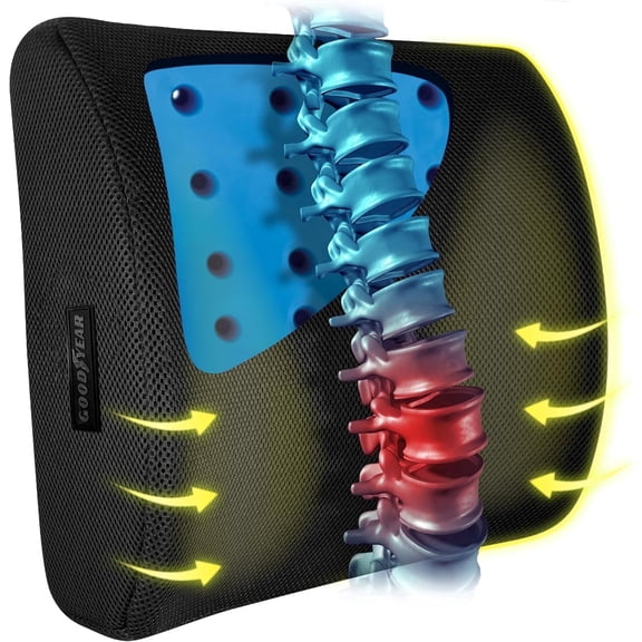 Goodyear Lumbar Support Pillow, Air-flow Gel Memory Foam Back Support for Car Office Home, 14" Length
