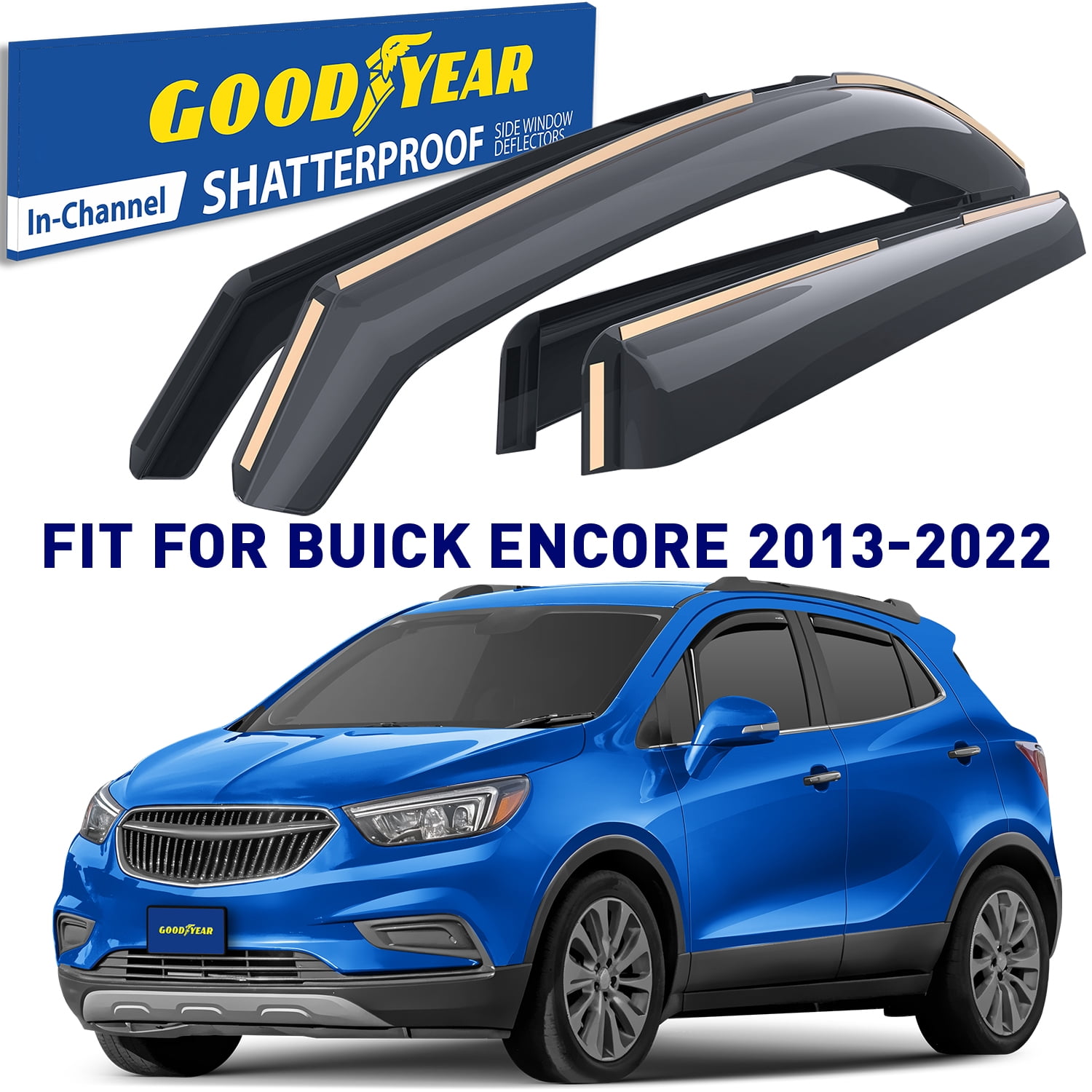 Goodyear Shatterproof in-Channel Window Deflectors for Buick Encore 2013-2022, Rain Guards, Visors for Cars, Vent Deflector, Car Accessories, 4 pcs - GY007723