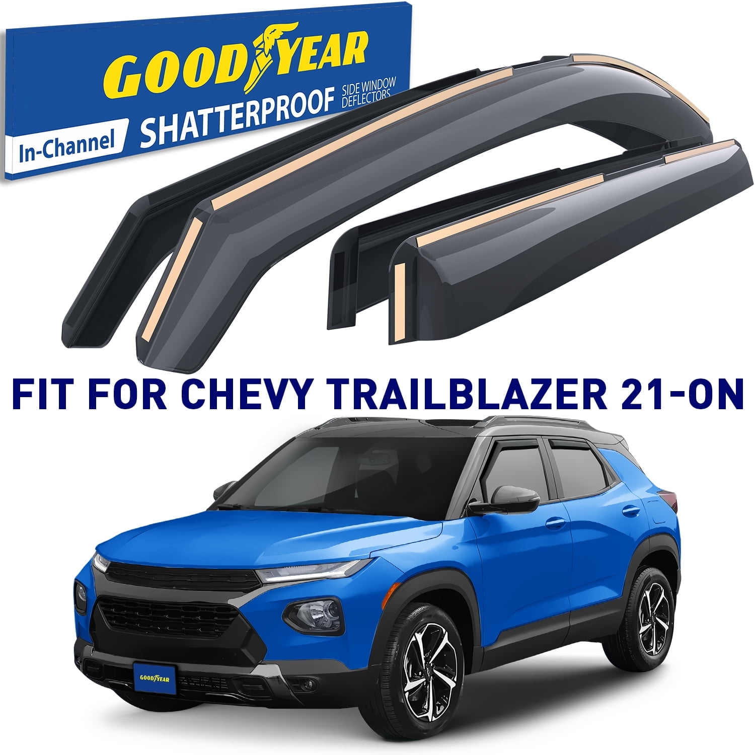 Goodyear Shatterproof In-Channel Window Deflectors for Chevrolet (Chevy) Trailblazer 2021-2025, Rain Guards, Window Visors for Cars, Vent Deflector, Car Accessories, 4 pcs - GY007914