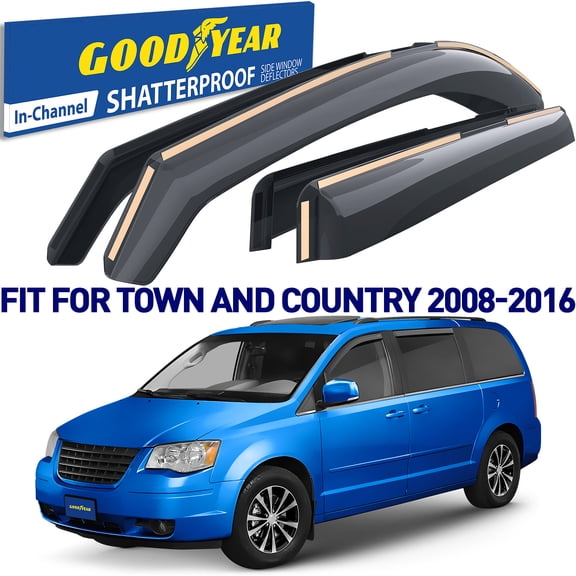 Goodyear Shatterproof In-Channel Window Deflectors for Chrysler Town and Country 2008-2016, Rain Guards, Window Visors for Cars, Vent Deflector, Car Accessories, 4 pcs - GY008005