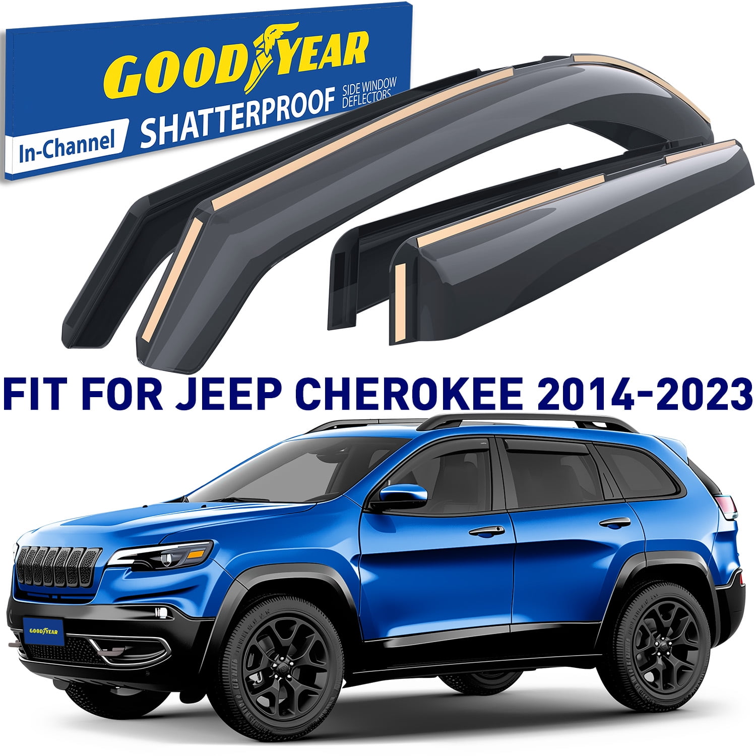 Goodyear Shatterproof InChannel Window Deflectors for Jeep Cherokee 20142024, Window Visors