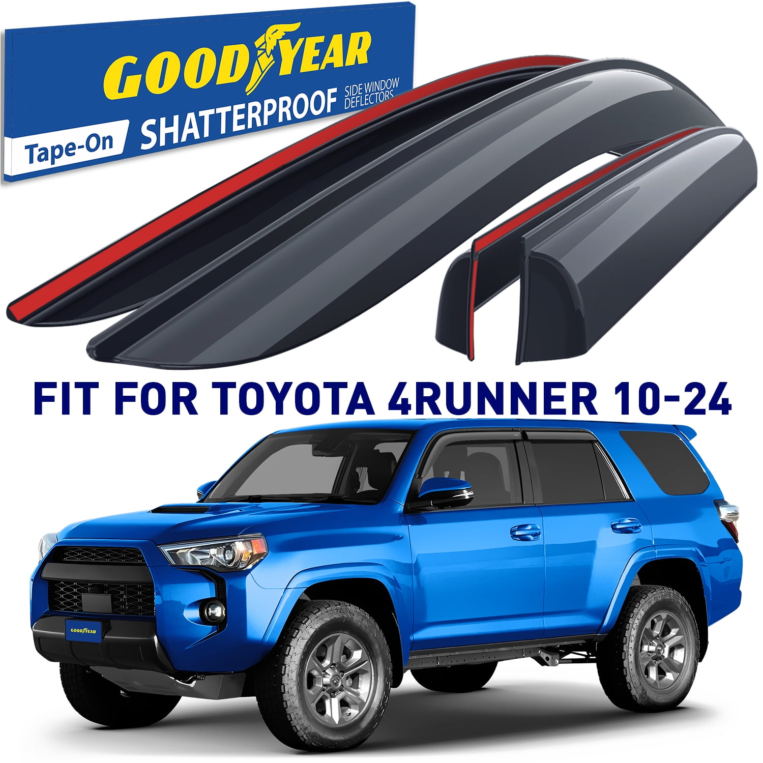 Goodyear Shatterproof Side Window Deflectors for Toyota 4Runner 2010-2024, Tape-on Rain Guards, Window Visors for Cars, Vent Deflector, Vent Visor, Car Accessories, 4 pcs. - GY003200LP