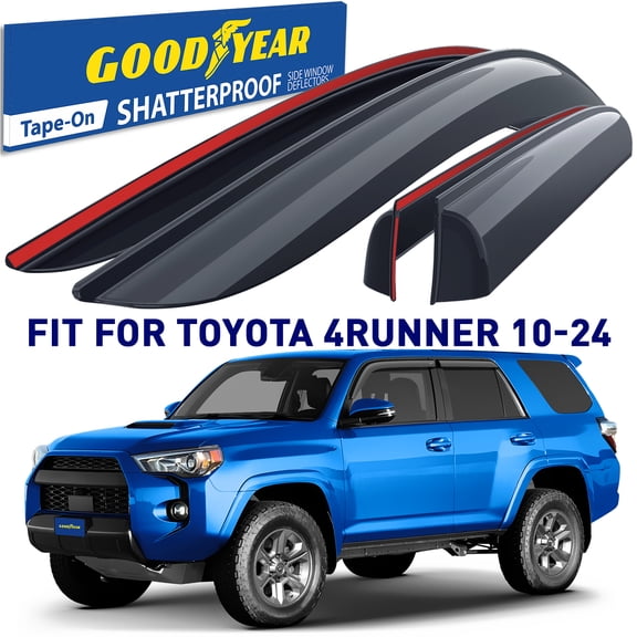 Goodyear Shatterproof Side Window Deflectors for Toyota 4Runner 2010-2024, Tape-on Rain Guards, Window Visors for Cars, Vent Deflector, Vent Visor, Car Accessories, 4 pcs. - GY003200LP