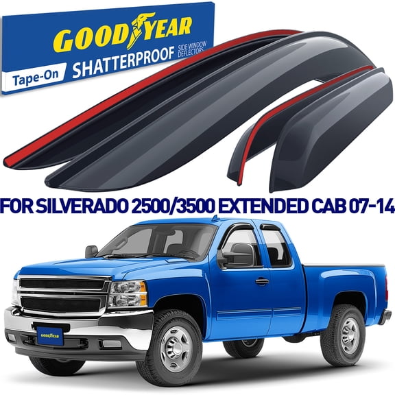 Goodyear Shatterproof Window Deflectors for Chevrolet (Chevy) Silverado 2500HD/3500HD 2007-2014 Extended Cab, Tape-on Rain Guards, Window Visors,Vent Deflector Visor,Car Accessories,4 pcs. - GY003292