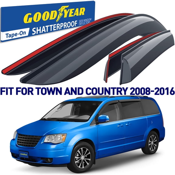 Goodyear Shatterproof Window Deflectors for Chrysler Town and Country 2008-2016, Tape-on Rain Guards, Window Visors, Vent Deflector Visor,Car Accessories,4 pcs. - GY008632
