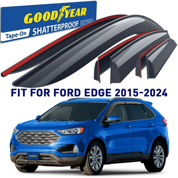 Goodyear Shatterproof Window Deflectors for Ford Edge 2015-2024, Tape-on Rain Guards, Window Visors, Vent Deflector Visor, Car Accessories,6 pcs. - GY008634