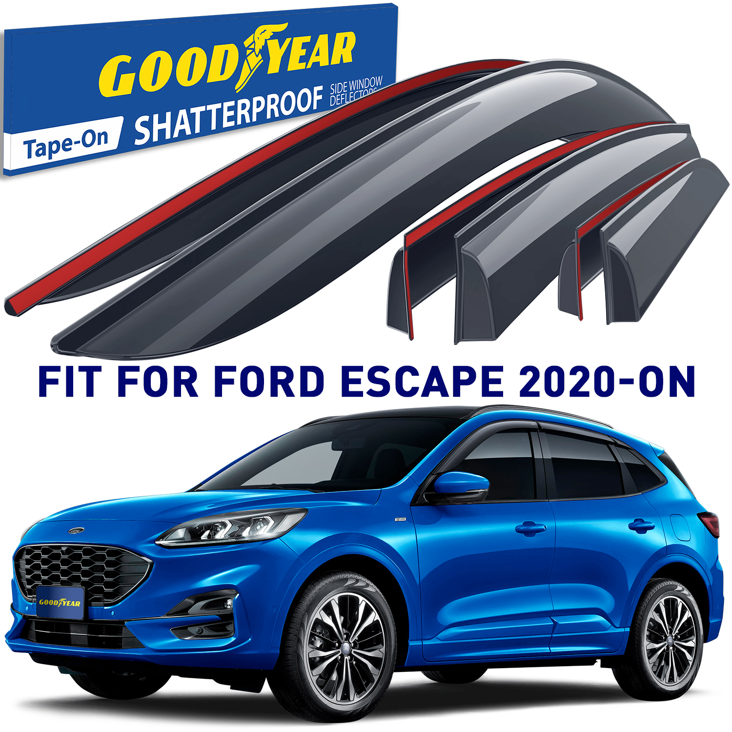 Goodyear Shatterproof Window Deflectors for Ford Escape 20202024, Tape