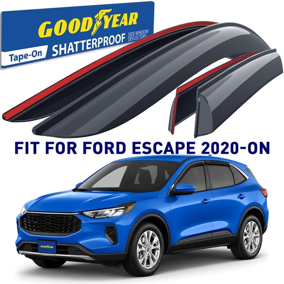 Goodyear Shatterproof Window Deflectors for Ford Escape 2020-2026, Tape-on Rain Guards, Window Visors, Vent Deflector Visor,Car Accessories,4 pcs. - GY008606