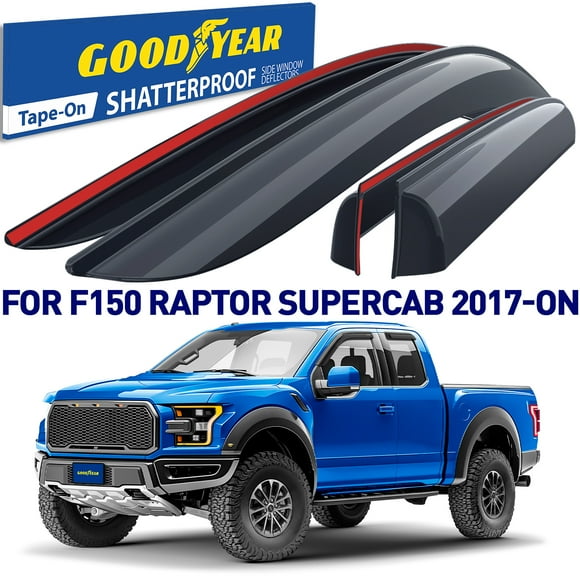 Goodyear Shatterproof Window Deflectors for Ford F150 Raptor 2017-2024 SuperCab, Tape-on Rain Guards, Window Visors,Vent Deflector Visor, Car Accessories,4 pcs. - GY008521