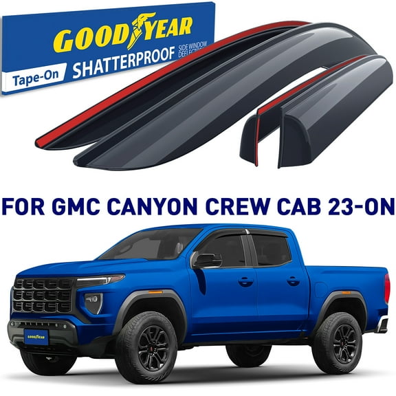 Goodyear Shatterproof Window Deflectors for GMC Canyon 2023-2026 Crew Cab, Tape-on Rain Guards, Window Visors, Vent Deflector Visor, Car Accessories, 4 pcs. - GY008883