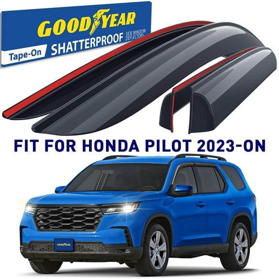 Goodyear Shatterproof Window Deflectors for Honda Pilot 2023-2025, Tape-on Rain Guards, Window Visors, Vent Deflector Visor, Car Accessories, 4 pcs. - GY008783