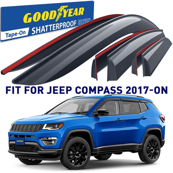 Goodyear Shatterproof Window Deflectors for Jeep Compass 2017-2026, Tape-on Rain Guards, Window Visors, Vent Deflector Visor, Car Accessories,6 pcs. - GY008681