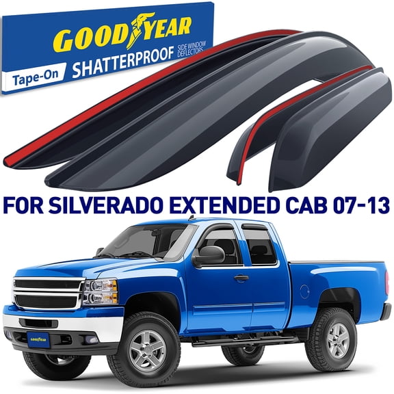 Goodyear Shatterproof Window Deflectors for Trucks Chevrolet Silverado/GMC Sierra 2007-2013 Extended Cab, Tape-on Rain Guards, Window Visors, Vent Deflector Visor, Truck Accessories, 4pcs-GY003256LP