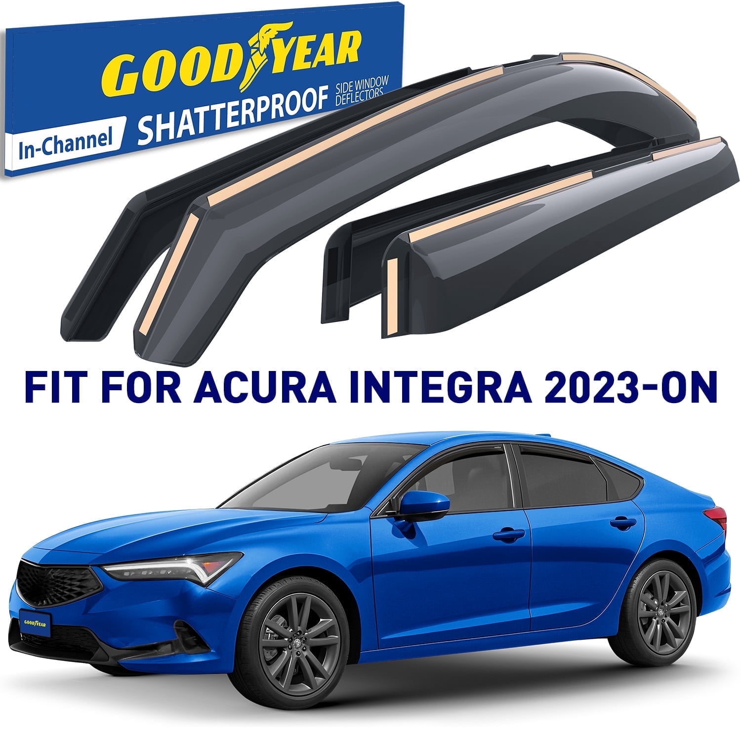 Goodyear Shatterproof in-Channel Window Deflectors for Acura Integra 2023-2026, Rain Guards, Window Visors for Cars, Vent Deflector, Car Accessories, 4 pcs - GY008401