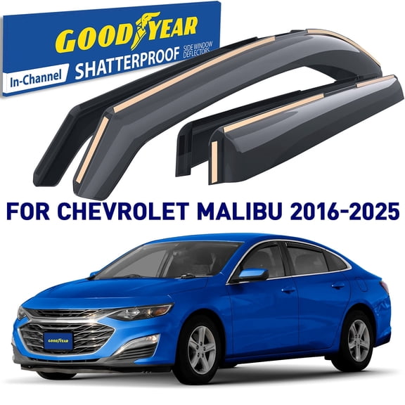 Goodyear Shatterproof In-Channel Window Deflectors for Chevrolet (Chevy) Malibu 2016-2025, Rain Guards, Window Visors for Cars, Vent Deflector, Car Accessories, 4 pcs - GY003478