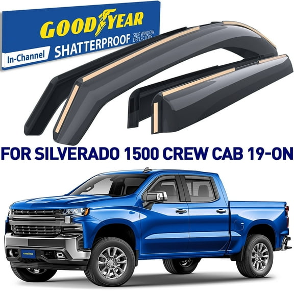 Goodyear Shatterproof in-Channel Window Deflectors for Chevrolet (Chevy) Silverado/GMC Sierra 1500 2019-2025 Crew Cab,Rain Guards,Window Visors,Vent Deflector, Truck Accessories,4pcs- GY003415LP