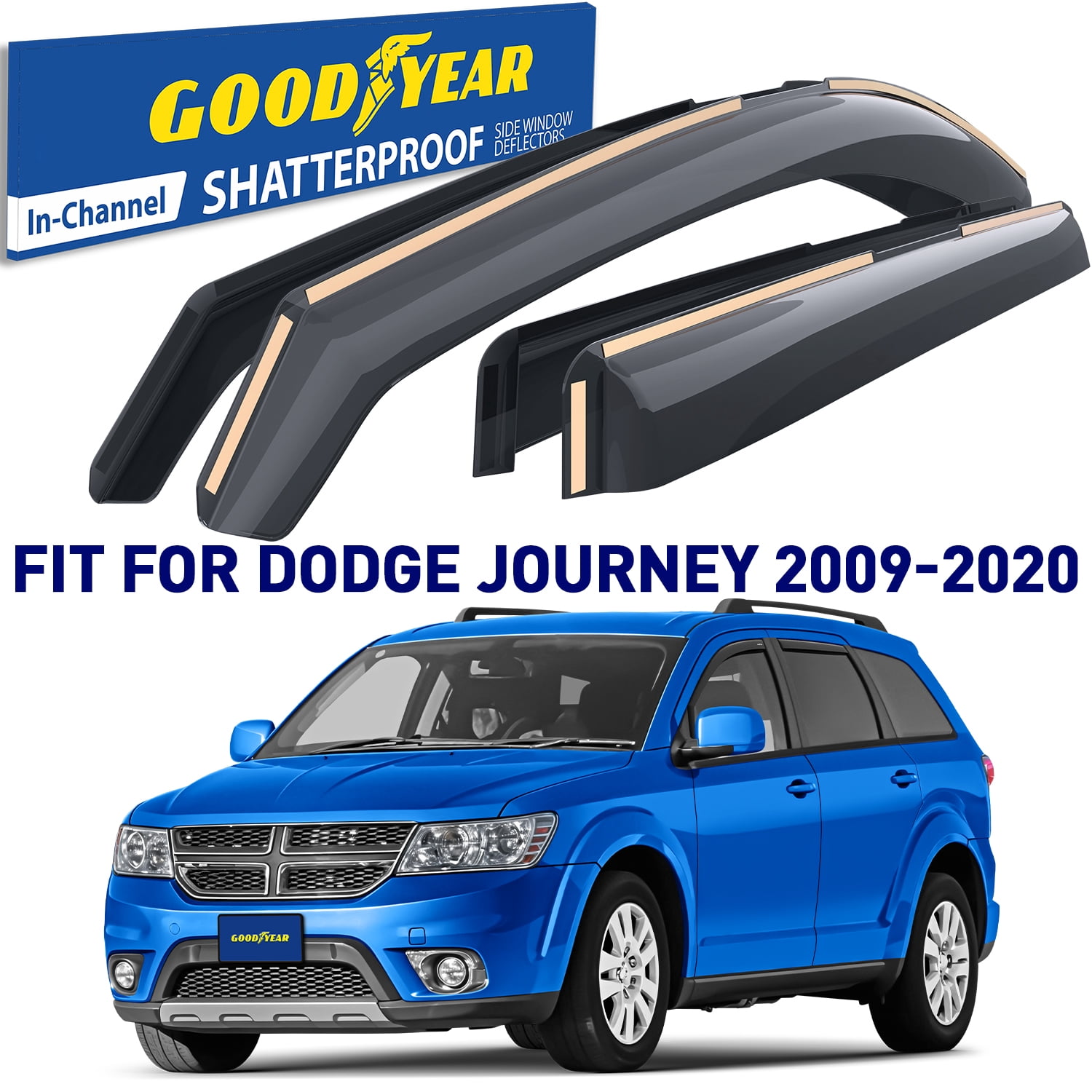 Goodyear Shatterproof in-Channel Window Deflectors for Dodge Journey 2009-2020, Rain Guards, Window Visors for Cars, Vent Deflector, Car Accessories, 4 pcs - GY007886