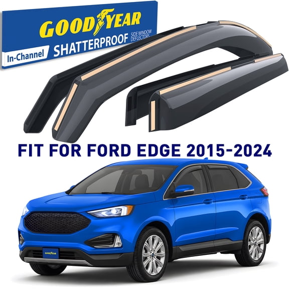 Goodyear Shatterproof in-Channel Window Deflectors for Ford Edge 2015-2024, Rain Guards, Window Visors for Cars, Vent Deflector, Car Accessories, 4 pcs - GY003464