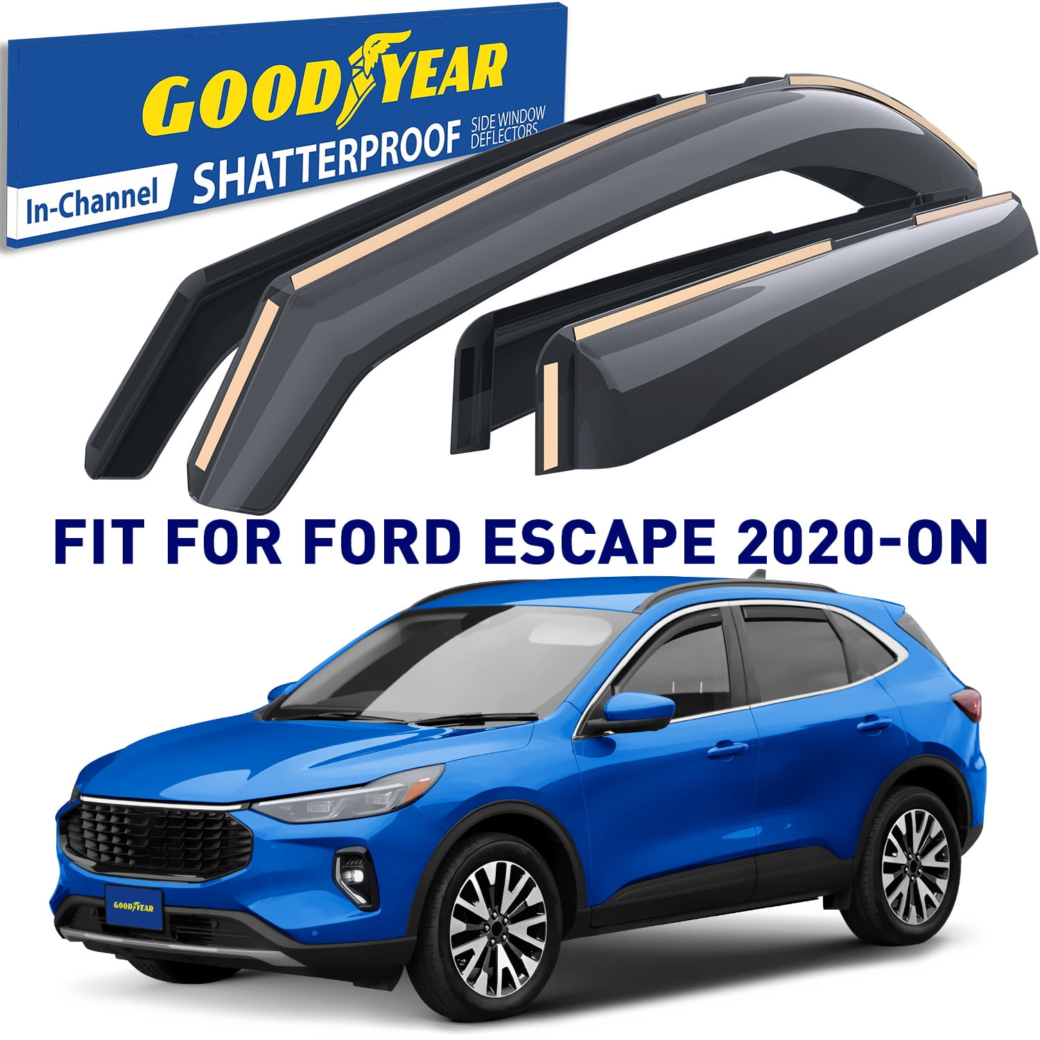 Goodyear Shatterproof in-Channel Window Deflectors for Ford Escape 2020-2026, Rain Guards, Window Visors for Cars, Vent Deflector, Car Accessories, 4 pcs - GY008084