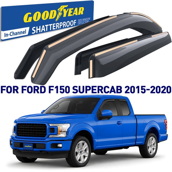 Goodyear Shatterproof in-Channel Window Deflectors for Ford F150 2015-2020 SuperCab (fit for Ford F250-F550 17-25) Rain Guards,Window Visors for Cars,Vent Deflector, Car Accessories,4pcs- GY003419LP