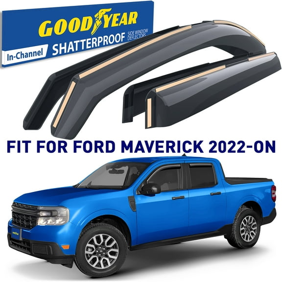 Goodyear Shatterproof in-Channel Window Deflectors for Ford Maverick 2022-2026, Rain Guards, Window Visors for Cars, Vent Deflector, Car Accessories, 4 pcs - GY007982