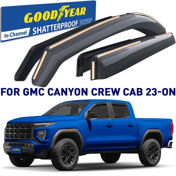 Goodyear Shatterproof in-Channel Window Deflectors for GMC Canyon 2023-2026 Crew Cab, Rain Guards, Window Visors for Cars, Vent Deflector, Car Accessories, 4 pcs - GY008455