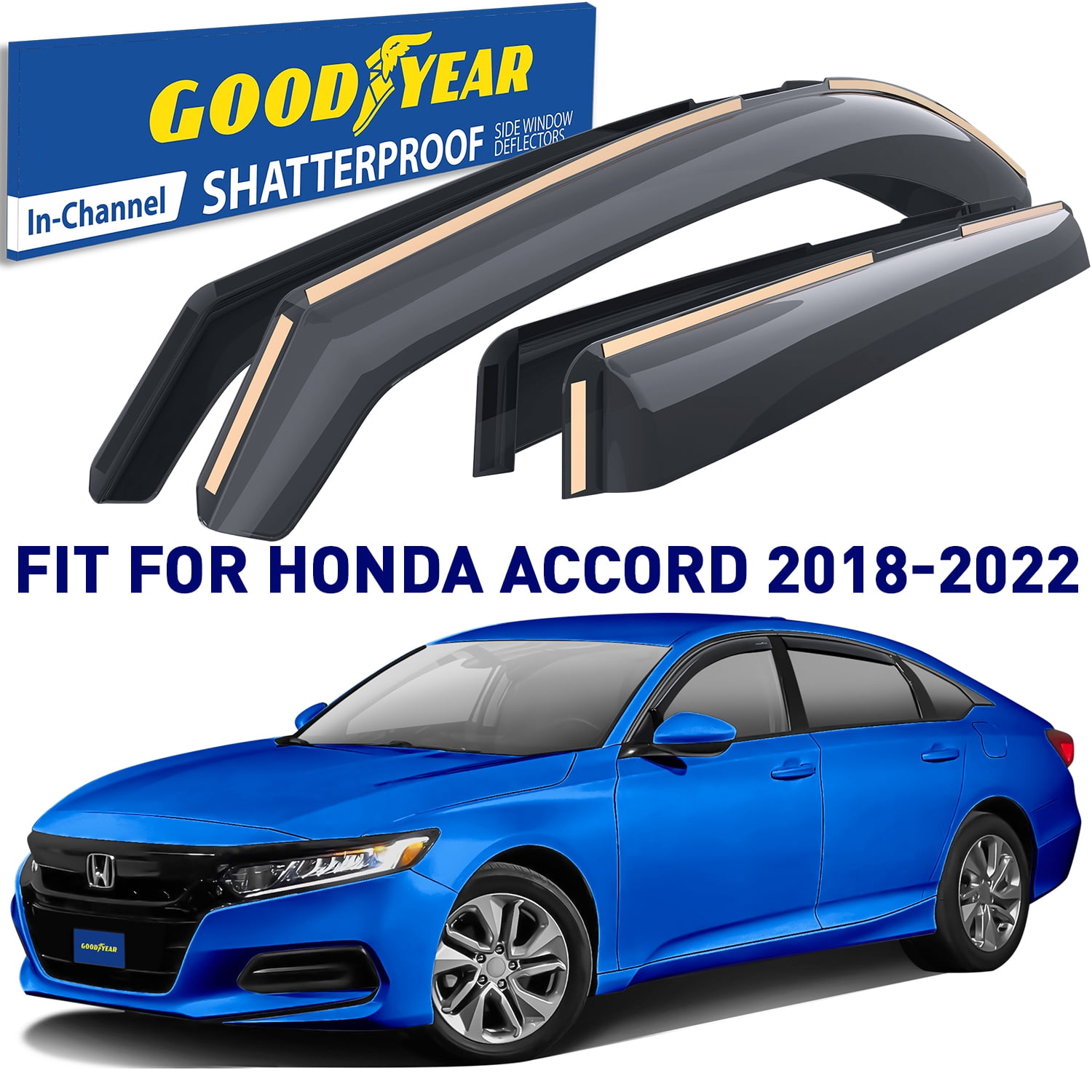 Goodyear Shatterproof in-Channel Window Deflectors for Honda Accord  2018-2022, Rain Guards, Window Visors for Cars, Vent Deflector, Car  Accessories, 4 pcs - GY003491 