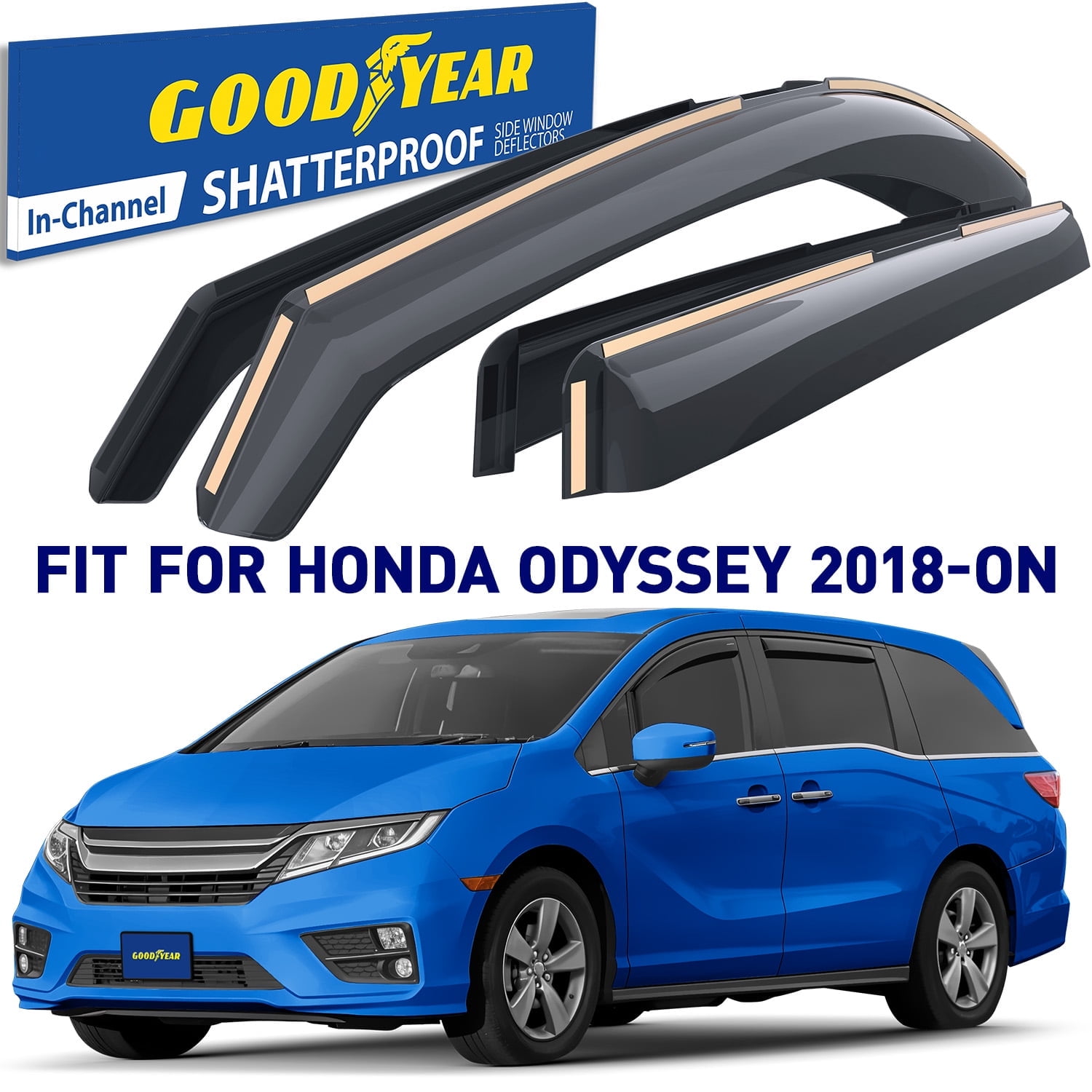Goodyear Shatterproof in-Channel Window Deflectors for Honda Odyssey 2018-2025, Rain Guards, Window Visors for Cars, Vent Deflector, Car Accessories, 4 pcs - GY007755