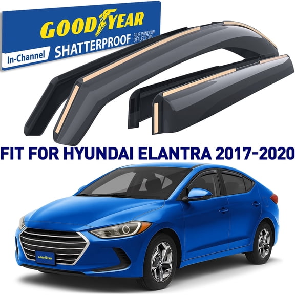 Goodyear Shatterproof in-Channel Window Deflectors for Hyundai Elantra 2017-2020, Rain Guards, Window Visors for Cars, Vent Deflector, Car Accessories, 4 pcs - GY003459LP