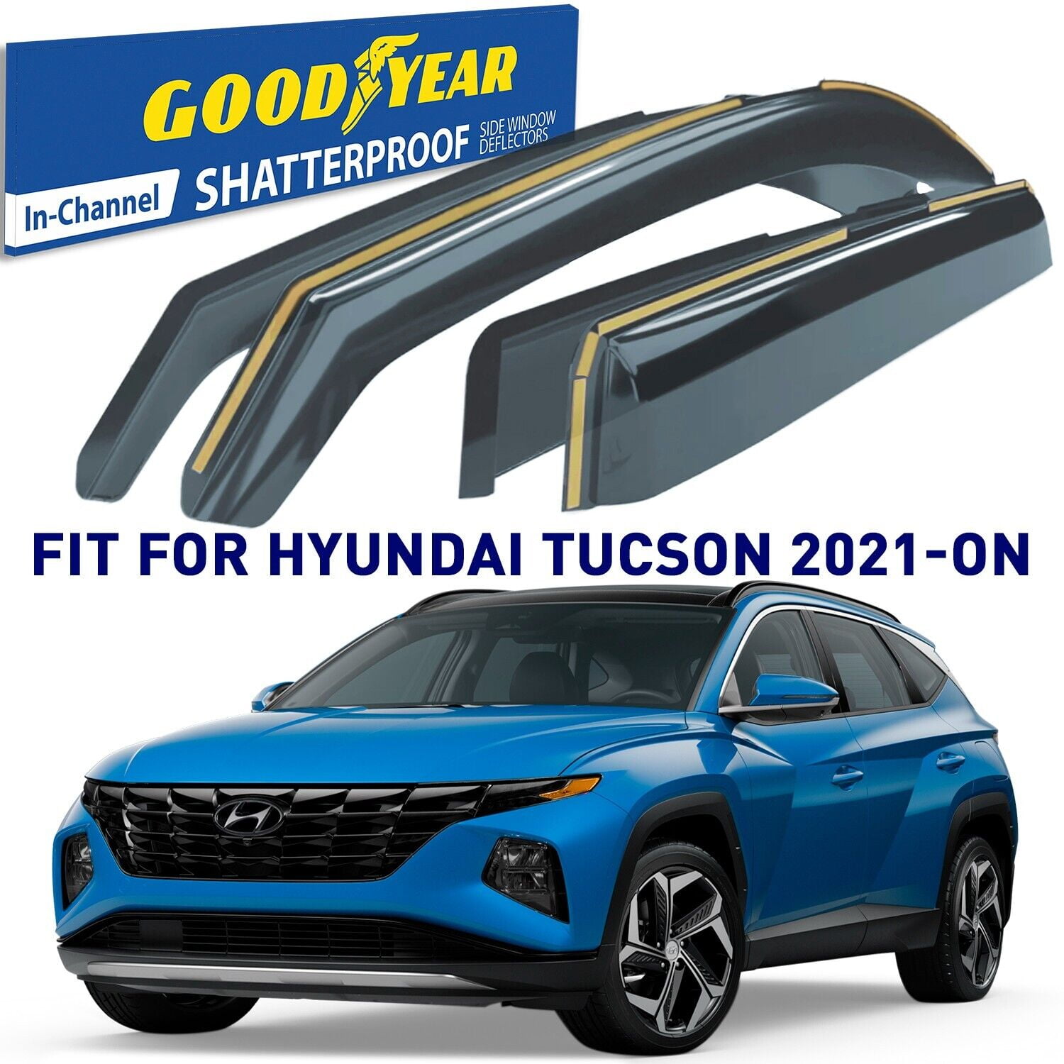 Goodyear Shatterproof in-Channel Window Deflectors for Hyundai Tucson  2021-2024, Rain Guards, Window Visors for Cars, Vent Deflector, Car  Accessories, 4 pcs - GY003485 