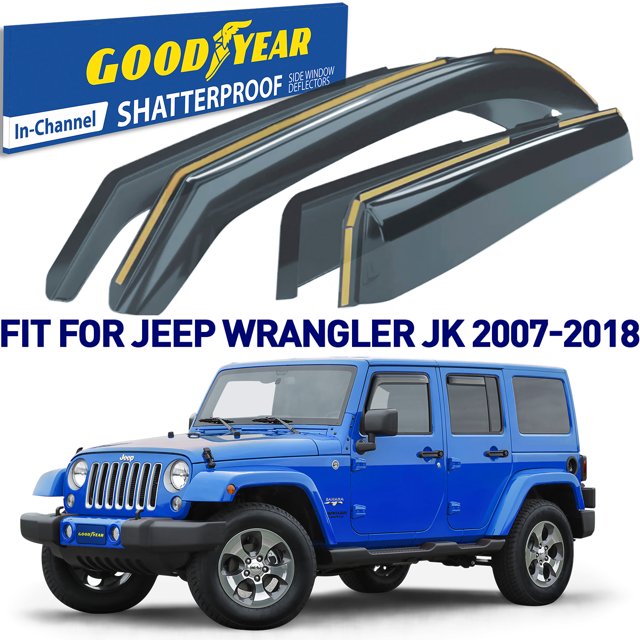 Goodyear Shatterproof inChannel Window Deflectors for Jeep Wrangler JK 20072018, Rain Guards