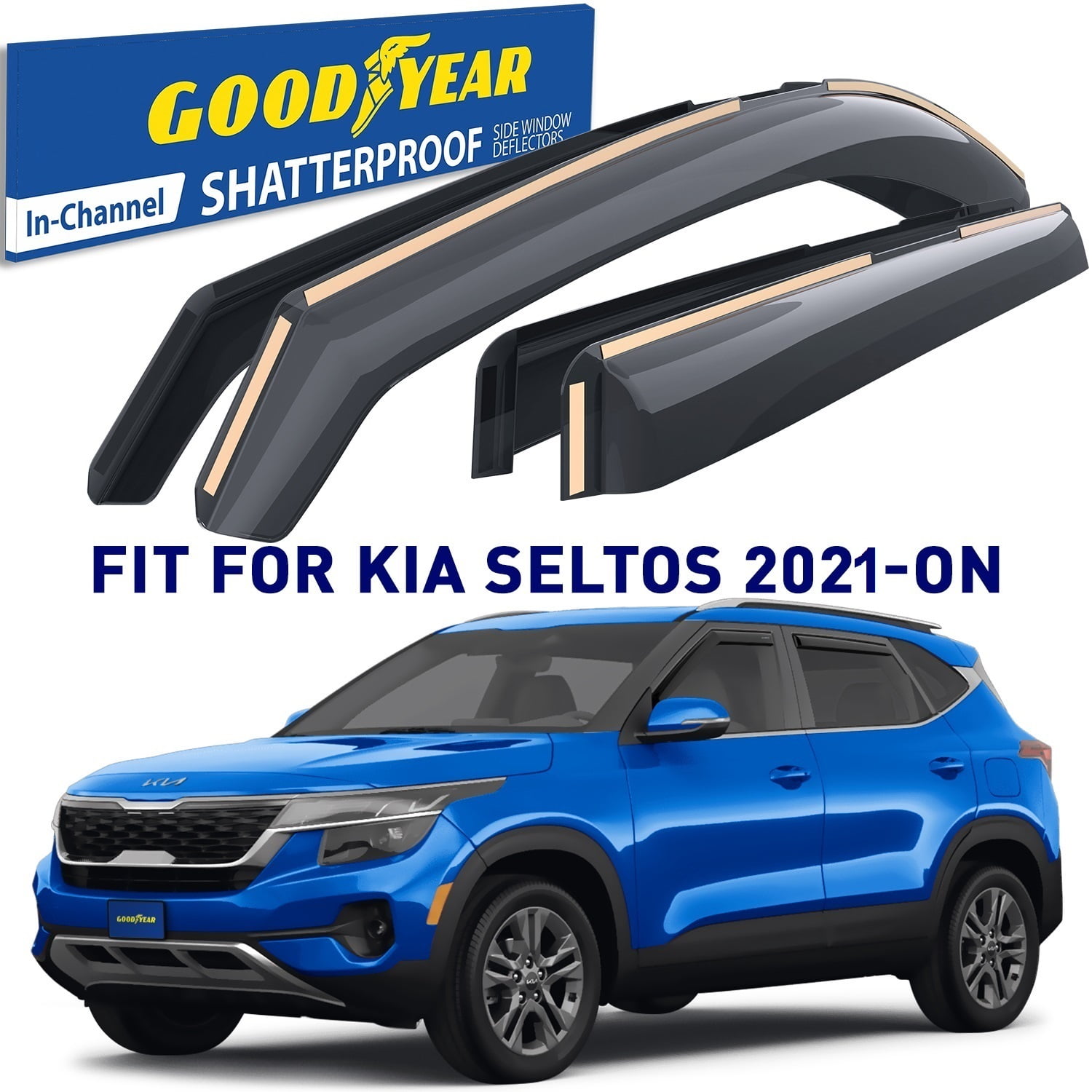 Goodyear Shatterproof inChannel Window Deflectors for Kia Seltos 20212024, Rain Guards, Window