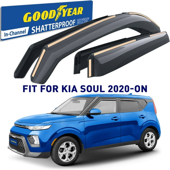 Goodyear Shatterproof in-Channel Window Deflectors for Kia Soul 2020-2022, Rain Guards, Window Visors for Cars, Vent Deflector, Car Accessories, 4 pcs - GY003493