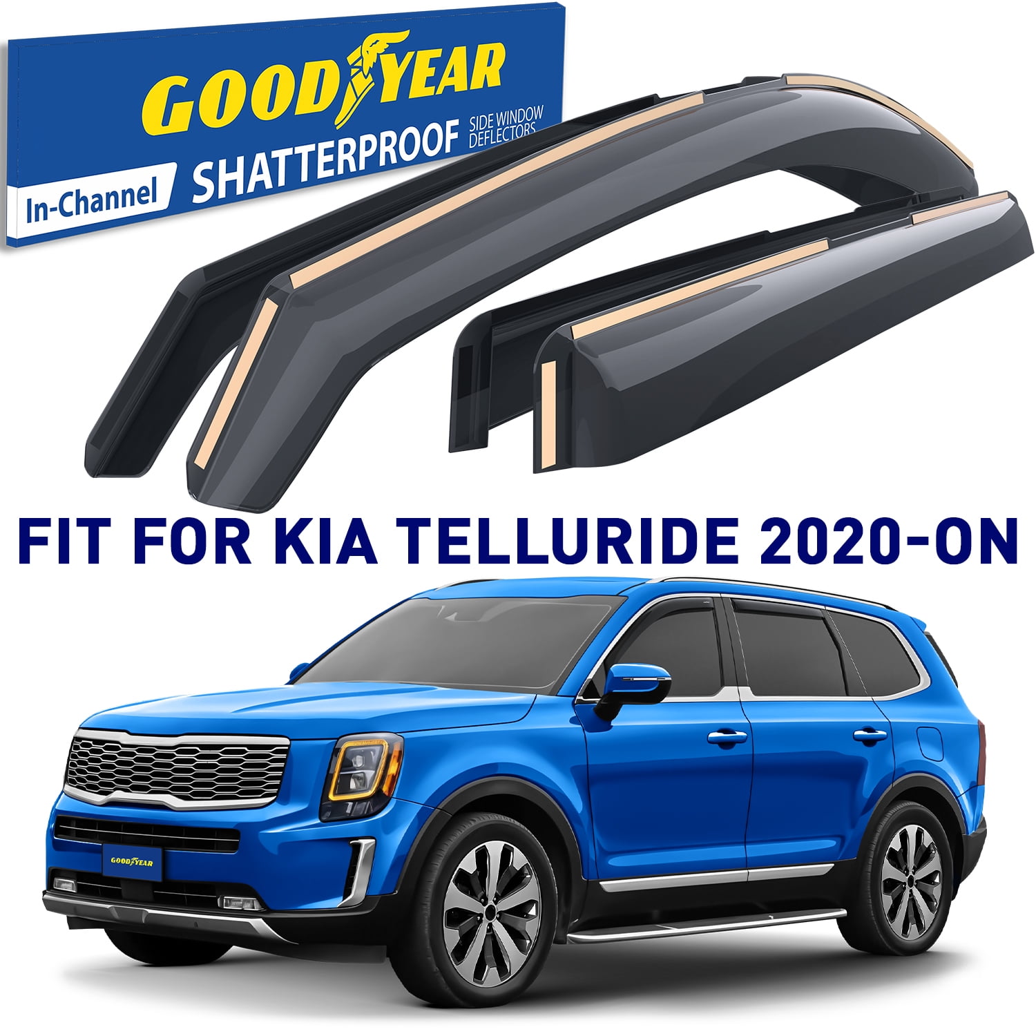 Goodyear Shatterproof in-Channel Window Deflectors for Kia Telluride 2020-2026, Rain Guards, Window Visors for Cars, Vent Deflector, Car Accessories, 4 pcs - GY008451