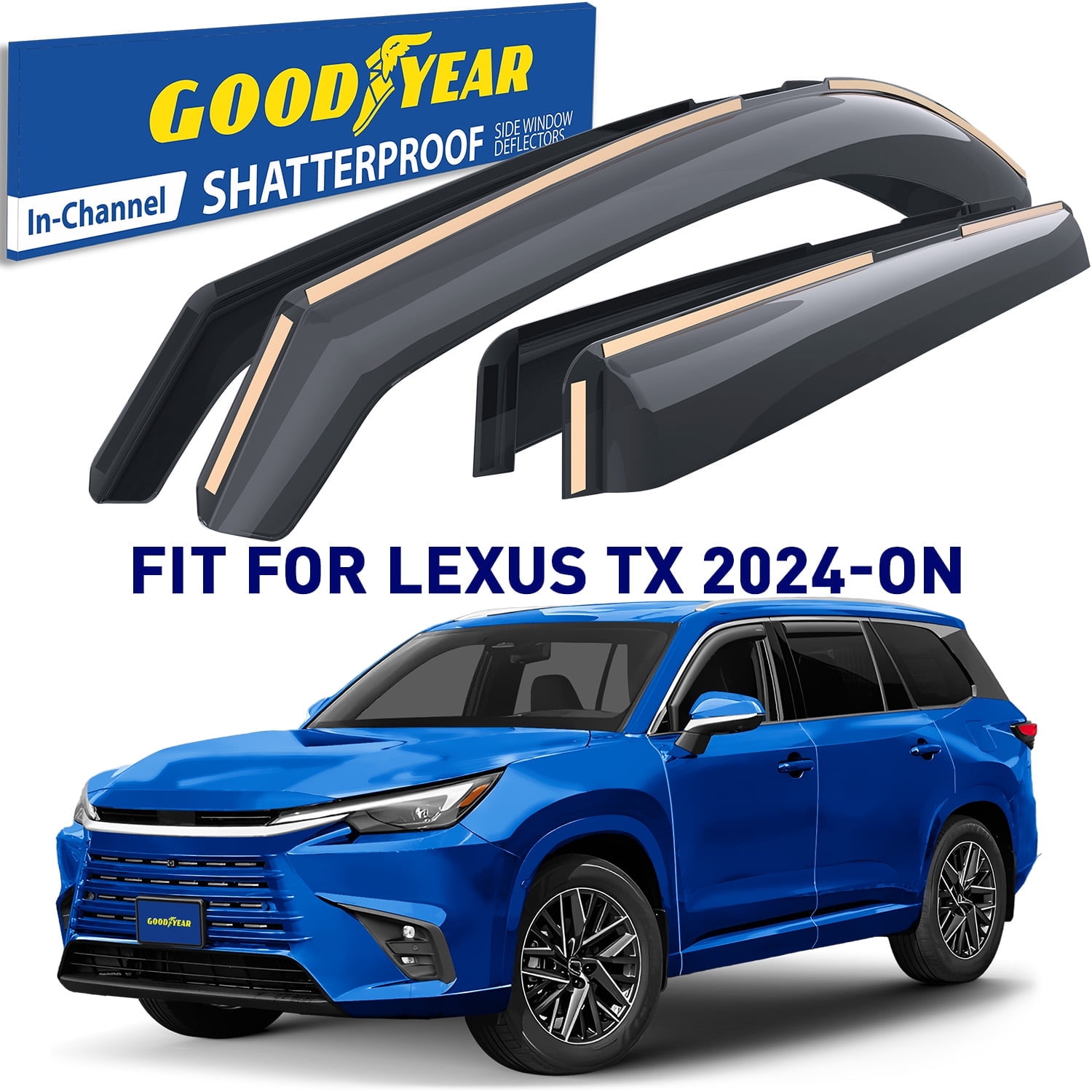 Goodyear Shatterproof in-Channel Window Deflectors for Lexus TX 2024, Rain Guards, Window Visors for Cars, Vent Deflector, Car Accessories, 4 pcs - GY008073