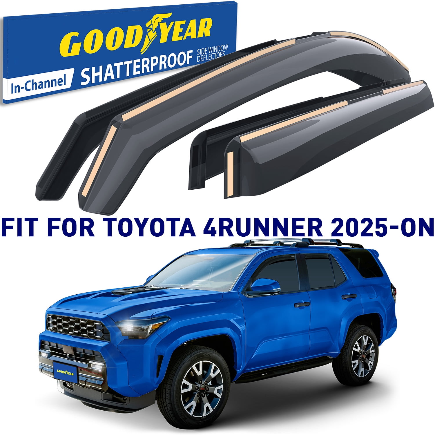 Goodyear Shatterproof in-Channel Window Deflectors for Toyota 4Runner 2025-2026, Rain Guards, Window Visors for Cars, Vent Deflector, Car Accessories, 4 pcs - GY008195