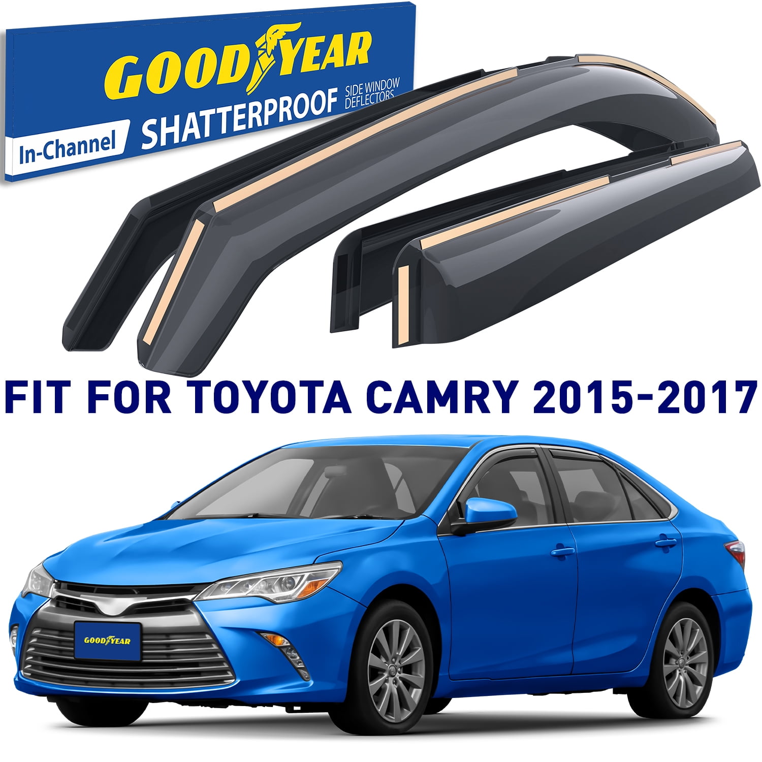 Goodyear Shatterproof in-Channel Window Deflectors for Toyota Camry 2015-2017, Rain Guards, Window Visors for Cars, Vent Deflector, Car Accessories, 4 pcs - GY007928