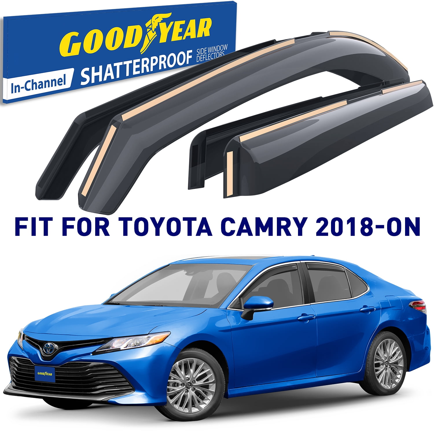 Goodyear Shatterproof in-Channel Window Deflectors for Toyota Camry  2018-2024, Rain Guards, Window Visors for Cars, Vent Deflector, Car  Accessories, 4