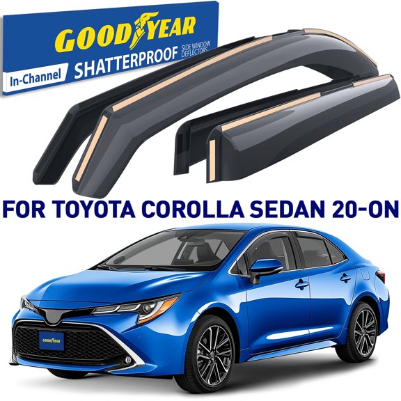 Goodyear Shatterproof In-Channel Window Deflectors for Toyota Corolla 2020-2025 Sedan, Rain Guards, Window Visors for Cars, Vent Deflector, Car Accessories, 4 pcs. - GY007959
