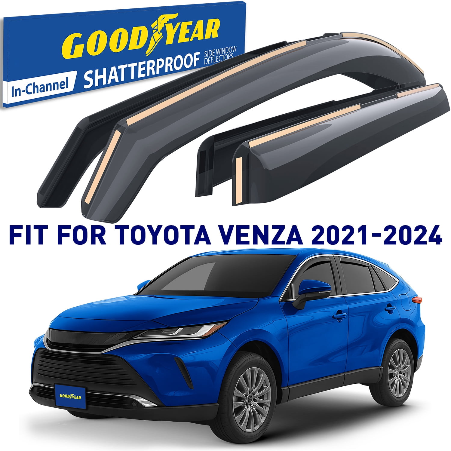 Goodyear Shatterproof in-Channel Window Deflectors for Toyota Venza 2021-2025, Rain Guards, Window Visors for Cars, Vent Deflector, Car Accessories, 4 pcs - GY008085