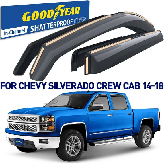 Goodyear Shatterproof in-Channel Window Deflectors for Trucks Chevrolet (Chevy) Silverado/GMC Sierra 2014-2018 Crew Cab, Rain Guards, Window Visors, Vent Deflector,Truck Accessories,4pcs- GY003402LPf