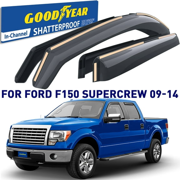 Goodyear Shatterproof in-Channel Window Deflectors for Trucks Ford F-150 2009-2014 SuperCrew, Rain Guards, Window Visors for Cars, Vent Deflector, Truck Accessories, 4 pcs- GY003405LP